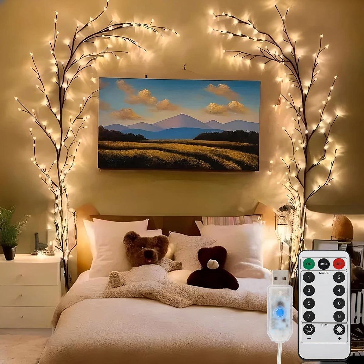 96LEDS Bendable Willow Vine Lights, 8Moeds Rattan Tree Decorative Light, Night Light, For Wall Bedroom Indoor Outdoor Christmas