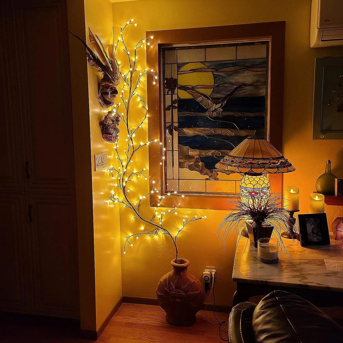 96LEDS Bendable Willow Vine Lights, 8Moeds Rattan Tree Decorative Light, Night Light, For Wall Bedroom Indoor Outdoor Christmas